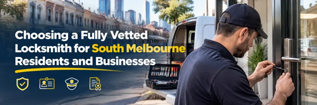 Vetted locksmith working on a commercial door in South Melbourne