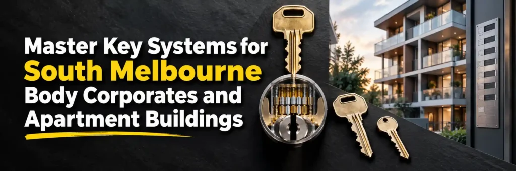 Master key system with multiple keys and lock cylinder for South Melbourne body corporates and apartment buildings